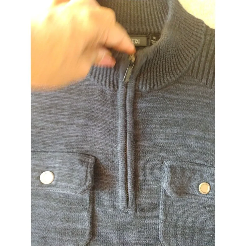Apt.‎ 9 Sweater Men XL Charcoal Knit 1/4 Zip Cotton Blend Pockets Mock Neck EUC